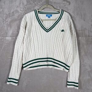 Prince Pickleball Womens Sweater Cable Knit Tennis Preppy V Neck XXL White/Green